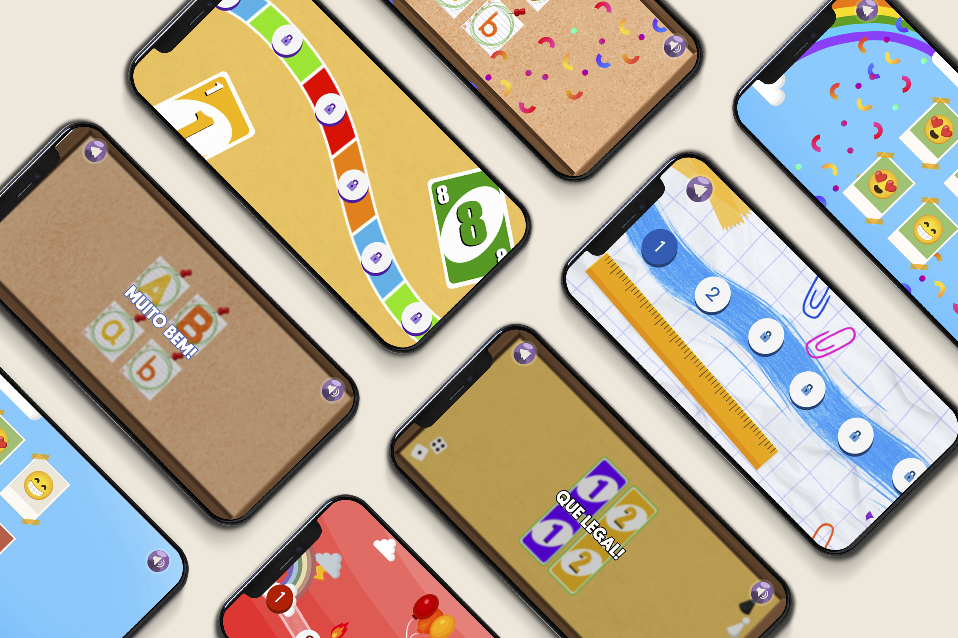 A render of three white cylindrical columns, against a warm creme background
